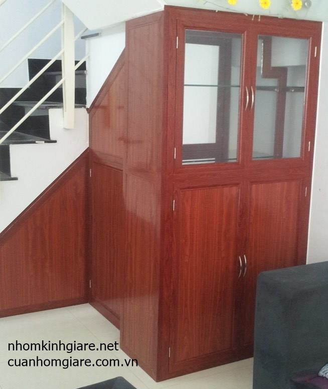 tủ bếp nhôm kính giả gỗ
