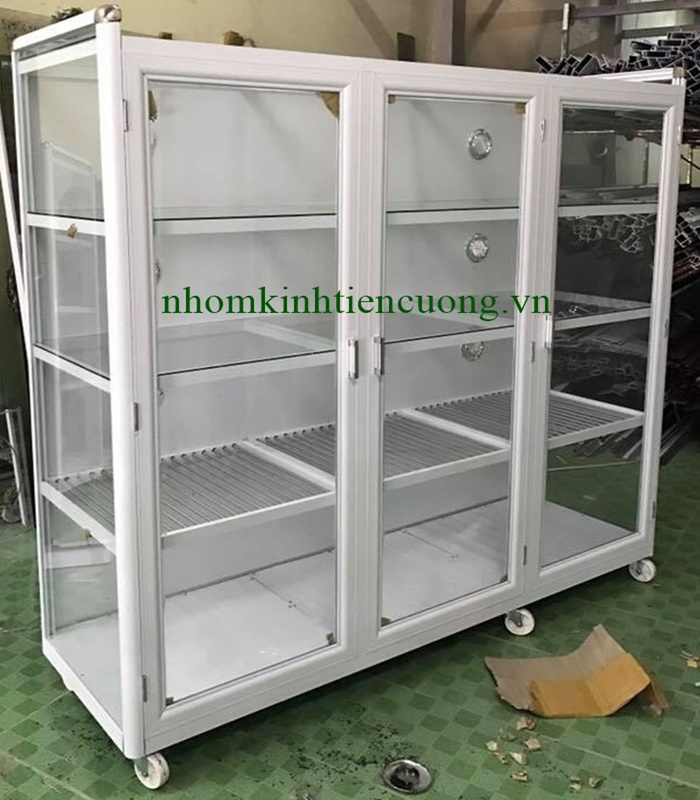 Tủ chén bát nhôm kính giá rẻ 1