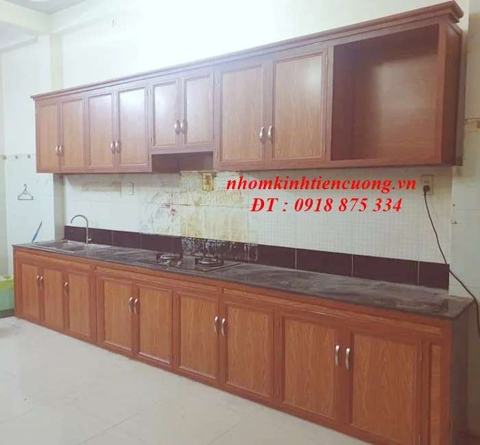 Báo giá tủ bếp nhôm kính vân gỗ 4
