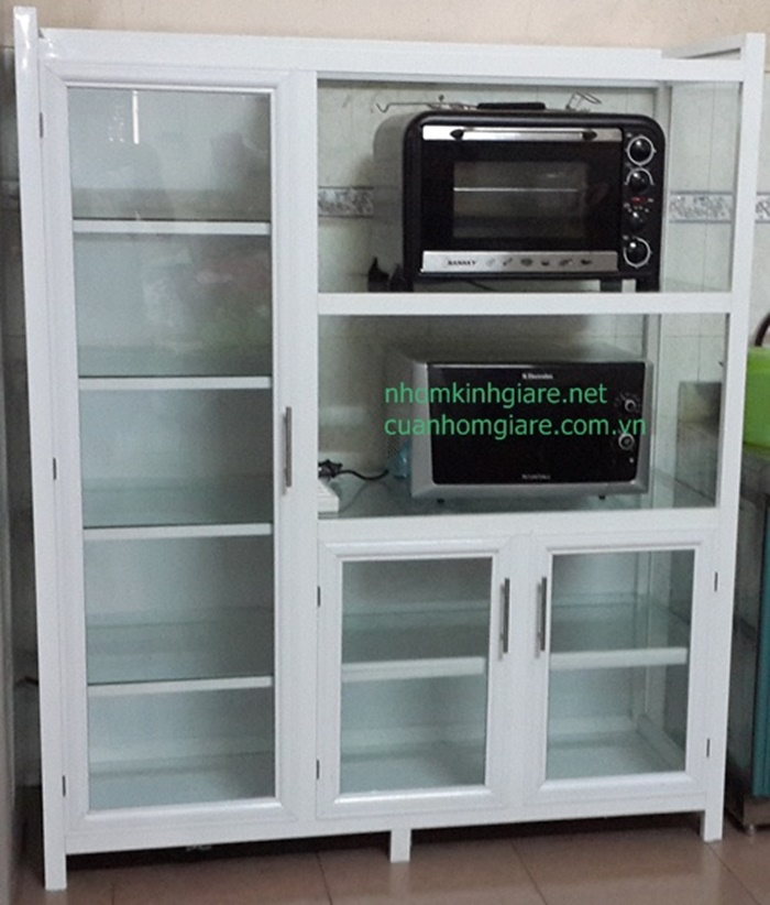 Giá tủ chén nhôm kính 3