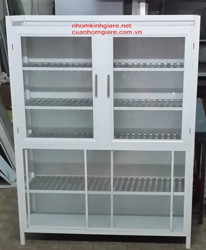 Mẫu tủ chén nhôm kính đẹp 2
