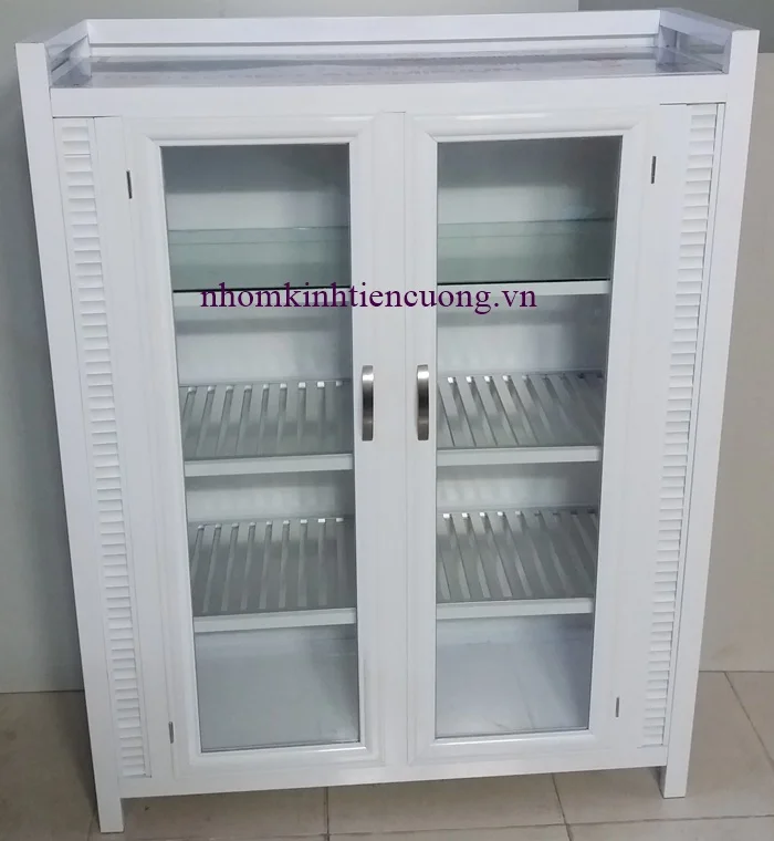 Giá tủ chén nhôm kính 2